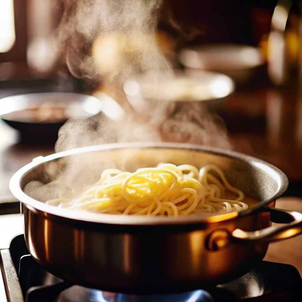 cooking cafeteria noodles in broth