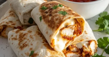 Air Fryer Chicken and Mozzarella Wraps served on a plate
