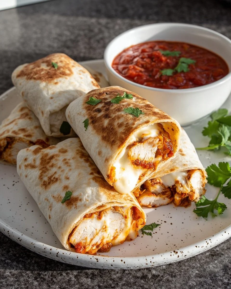 Air Fryer Chicken and Mozzarella Wraps served on a plate