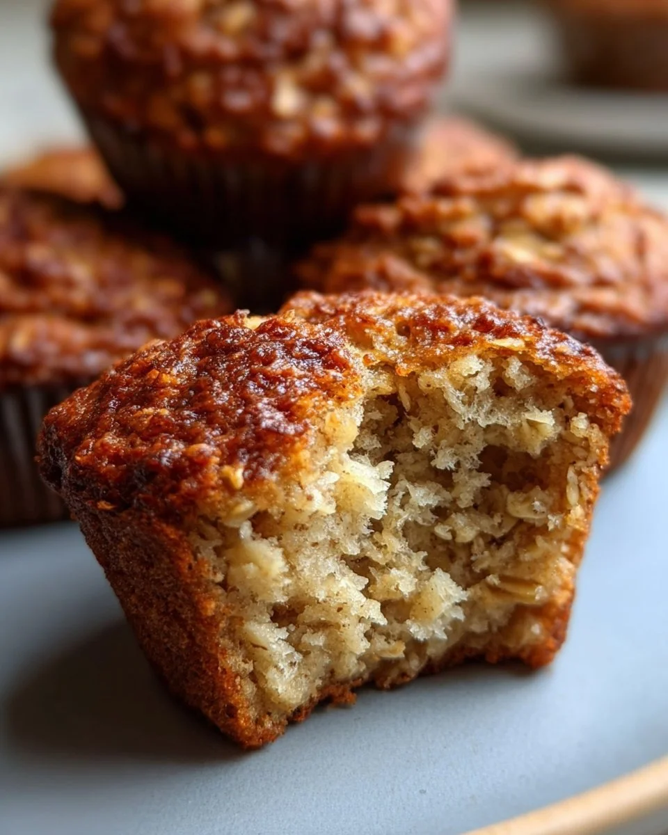 Deliciously baked banana oat muffins on a wooden table