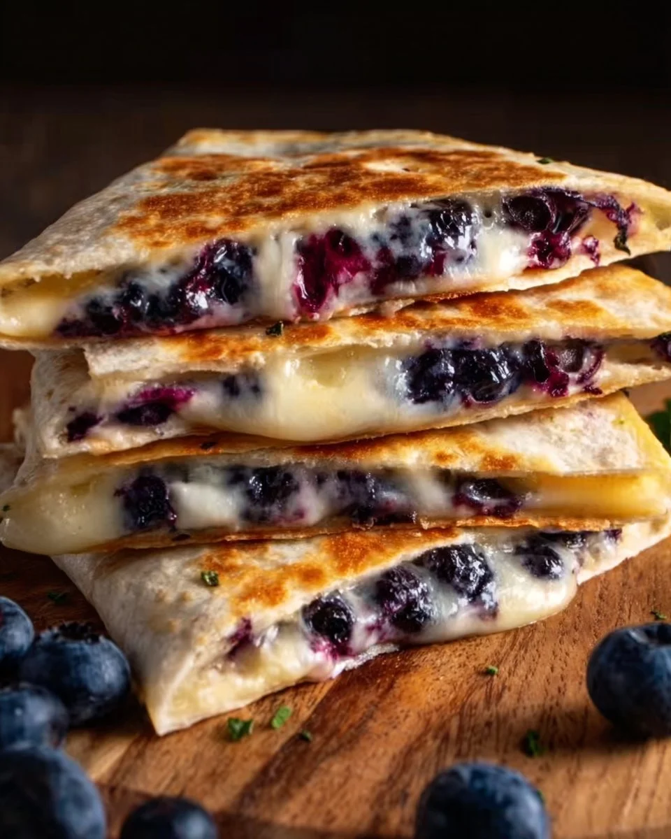 Blueberry breakfast quesadilla with fresh blueberries and melted cheese