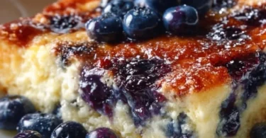 Blueberry Buttermilk Pancake Casserole served in a dish