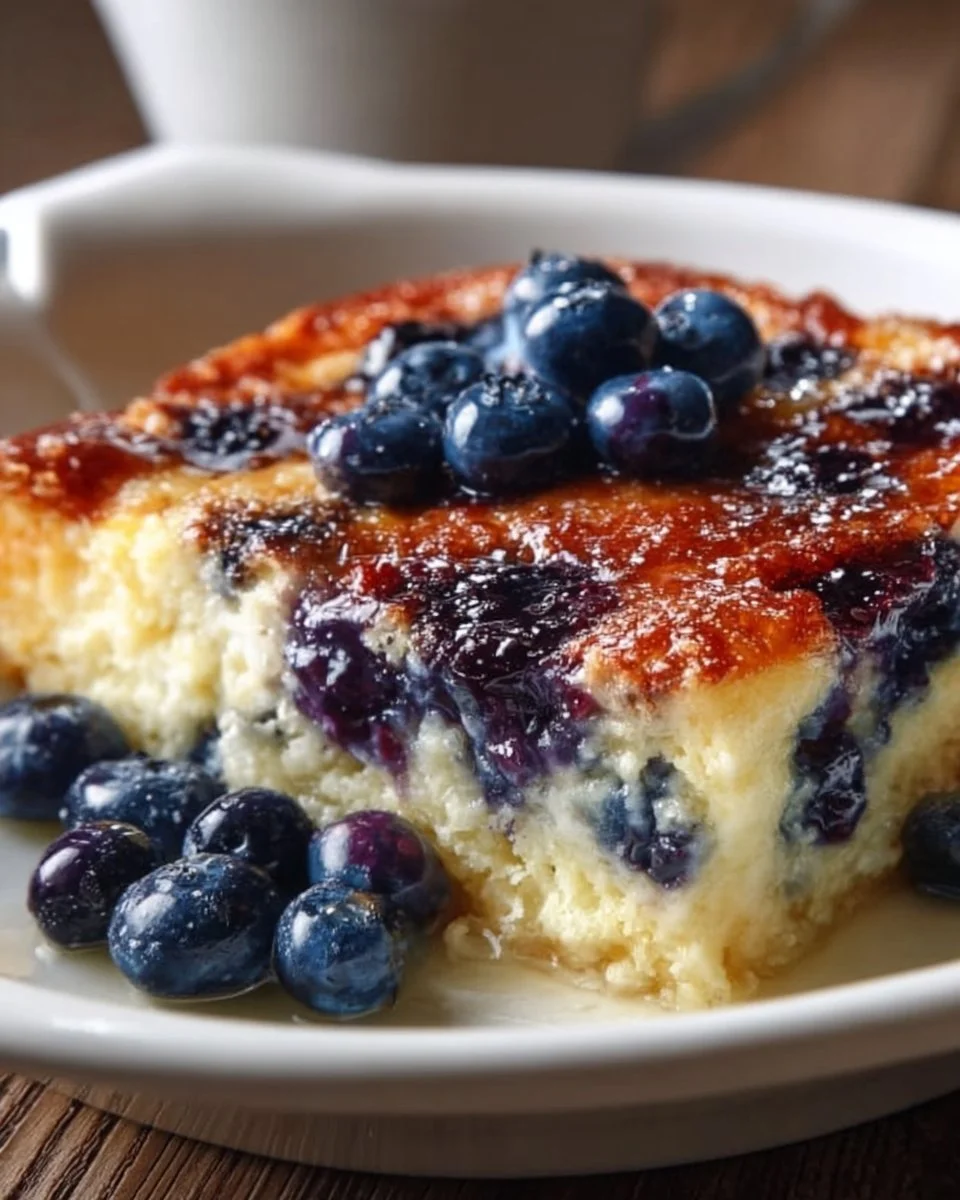 Blueberry Buttermilk Pancake Casserole served in a dish