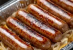 Grilled bratwurst with sauerkraut on a plate