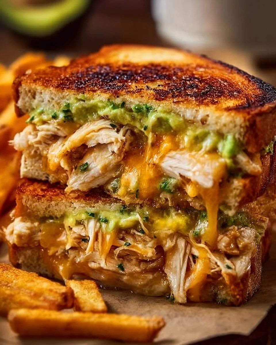 Delicious Chicken Avocado Melt Sandwich with chicken, avocado, and melted cheese