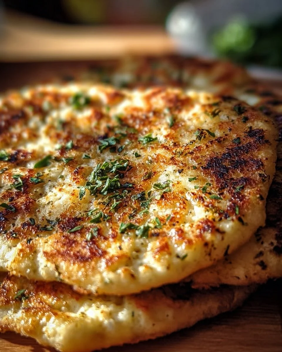 Homemade Cottage Cheese Flatbread served with fresh toppings