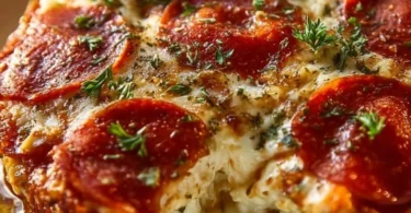 Delicious Cottage Cheese Pizza Bake topped with fresh ingredients
