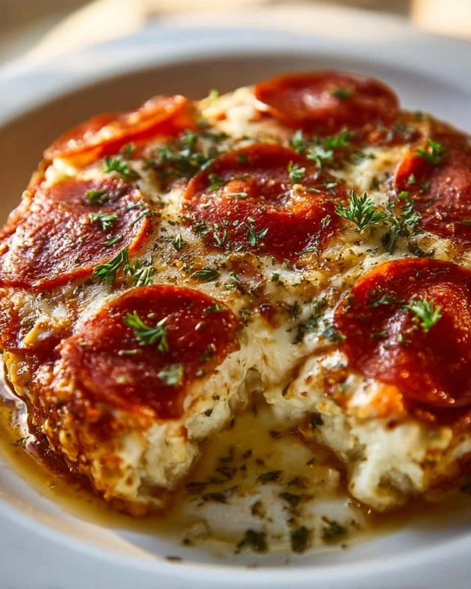 Delicious Cottage Cheese Pizza Bake topped with fresh ingredients
