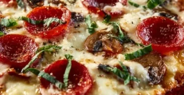 Delicious Cottage Cheese Pizza Bowl topped with fresh ingredients