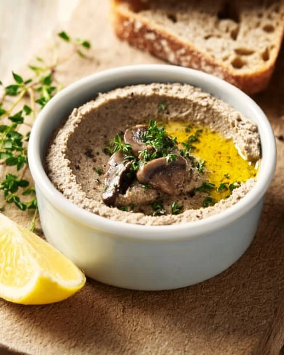 Delicious homemade mushroom pâté served on crusty bread