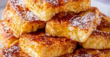 Delicious easy Hawaiian Roll French Toast served with syrup and berries