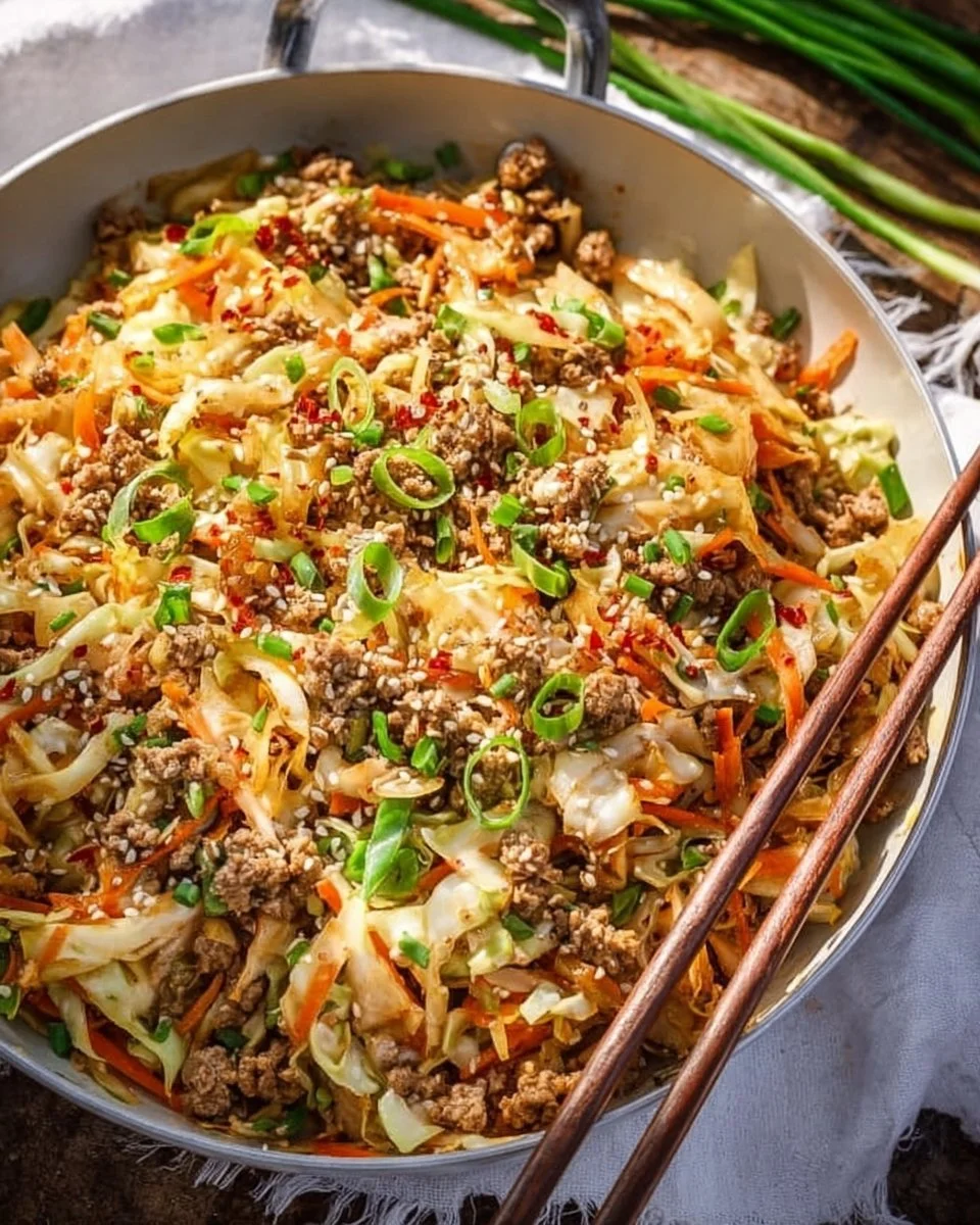Delicious Egg Roll in a Bowl recipe with vegetables and protein.