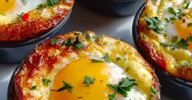 Fluffy cottage cheese egg muffins in a muffin tin, fresh out of the oven.