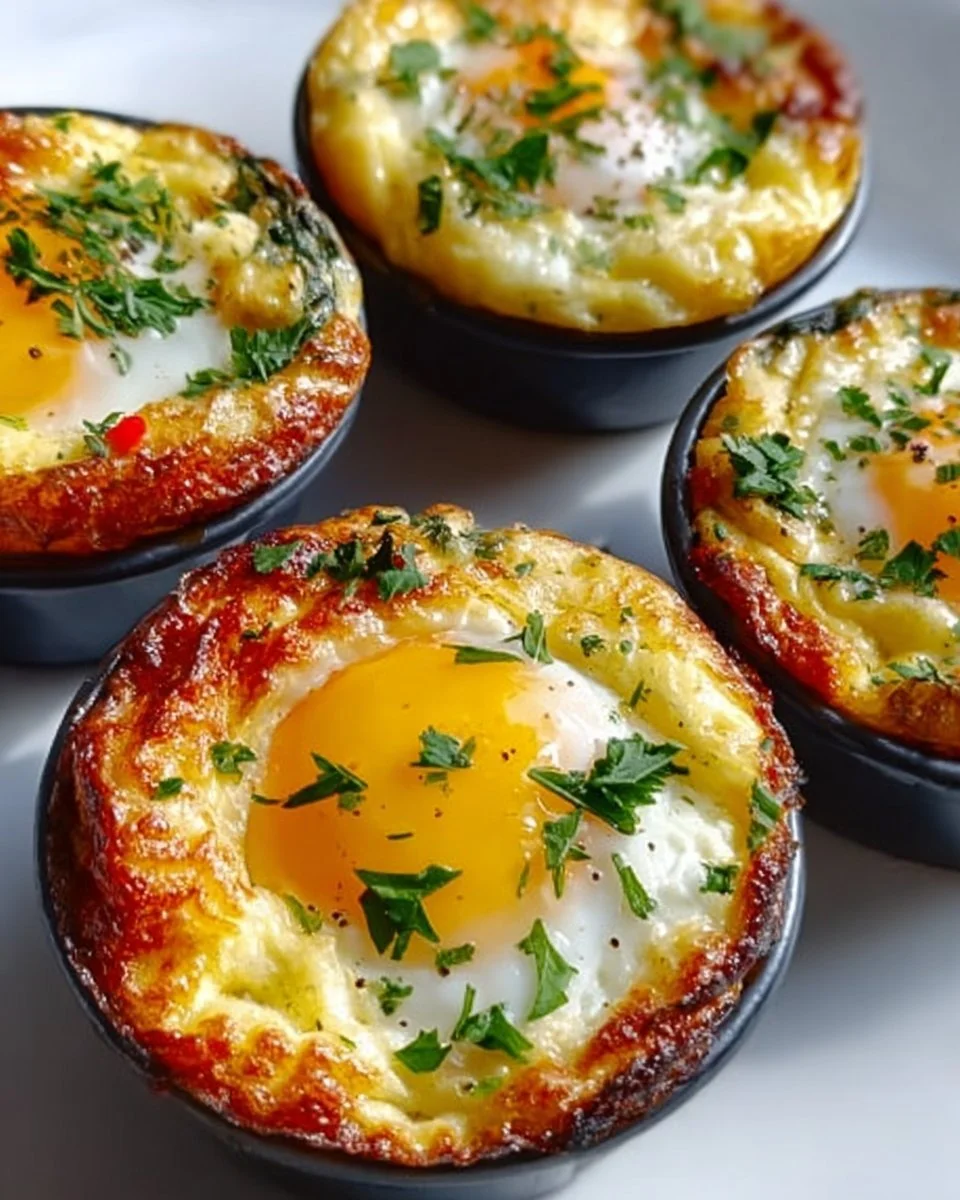 Fluffy cottage cheese egg muffins in a muffin tin, fresh out of the oven.