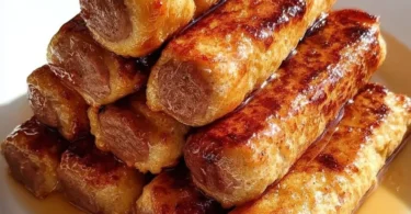 Delicious French Toast Roll-Ups served on a plate with syrup.