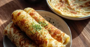 Delicious garlic flatbread served warm with herbs and spices.