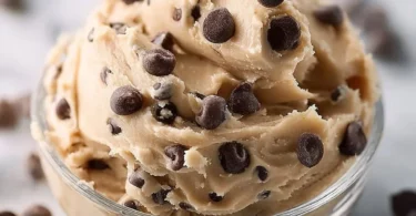 Delicious bowl of Greek yogurt cookie dough ready for baking