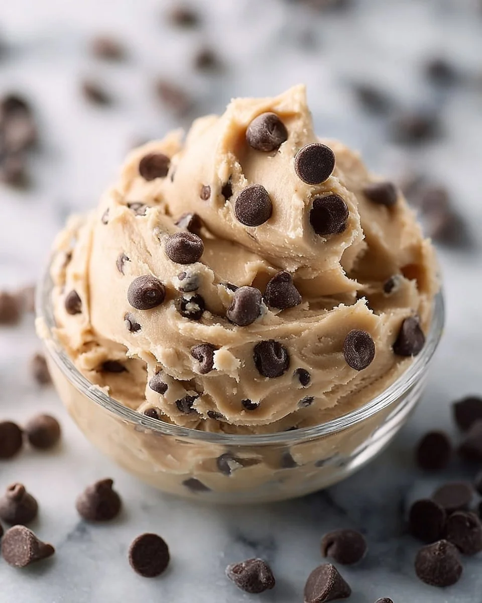Delicious bowl of Greek yogurt cookie dough ready for baking