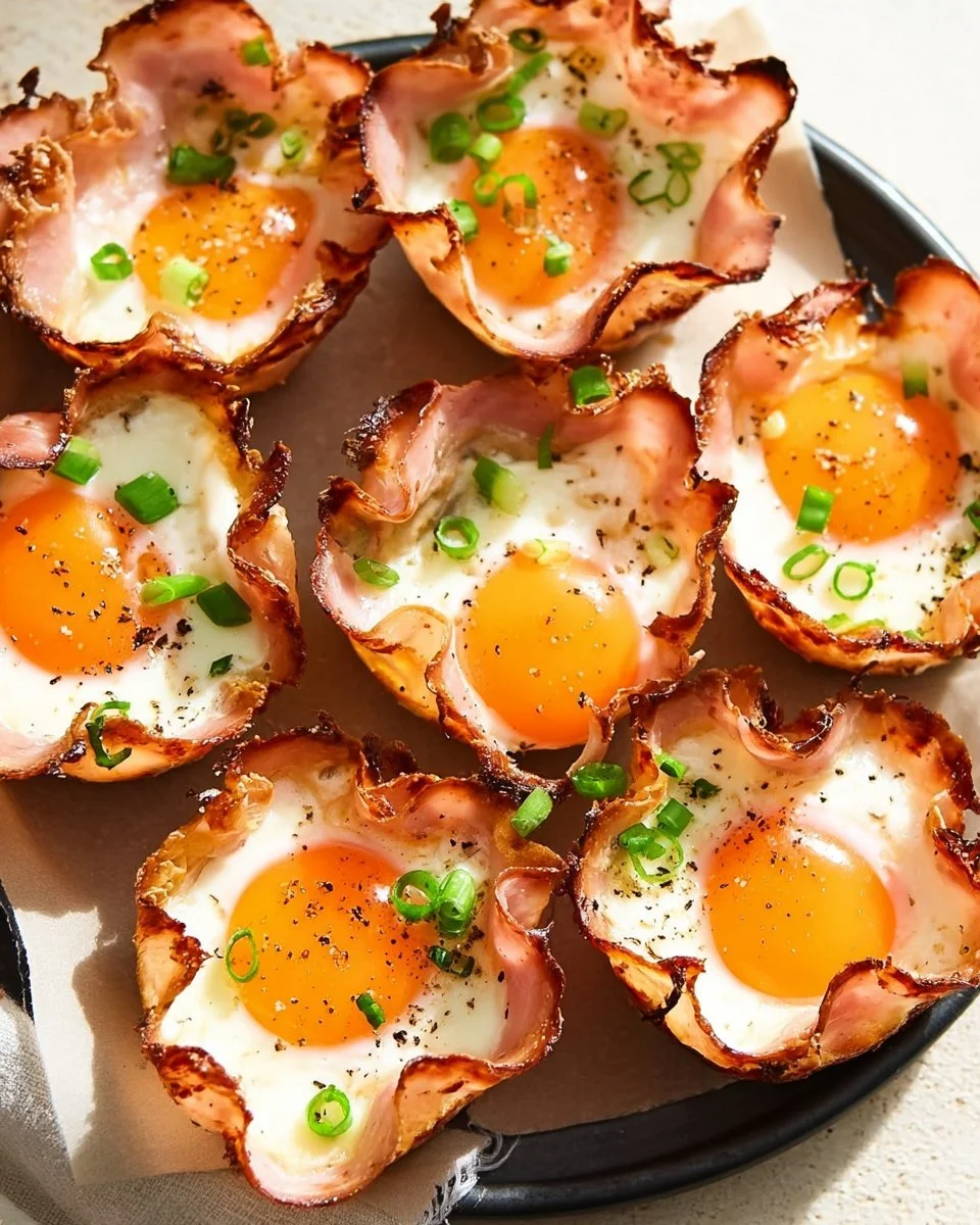 Delicious ham and cheese egg cups served on a plate