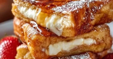 Delicious Hawaiian Sweet Roll French Toast with syrup and fruit toppings