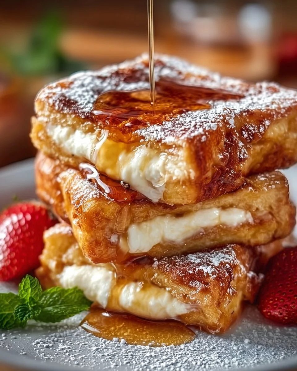 Delicious Hawaiian Sweet Roll French Toast with syrup and fruit toppings