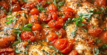 Healthy Chicken Pomodoro Skillet with tomatoes and herbs