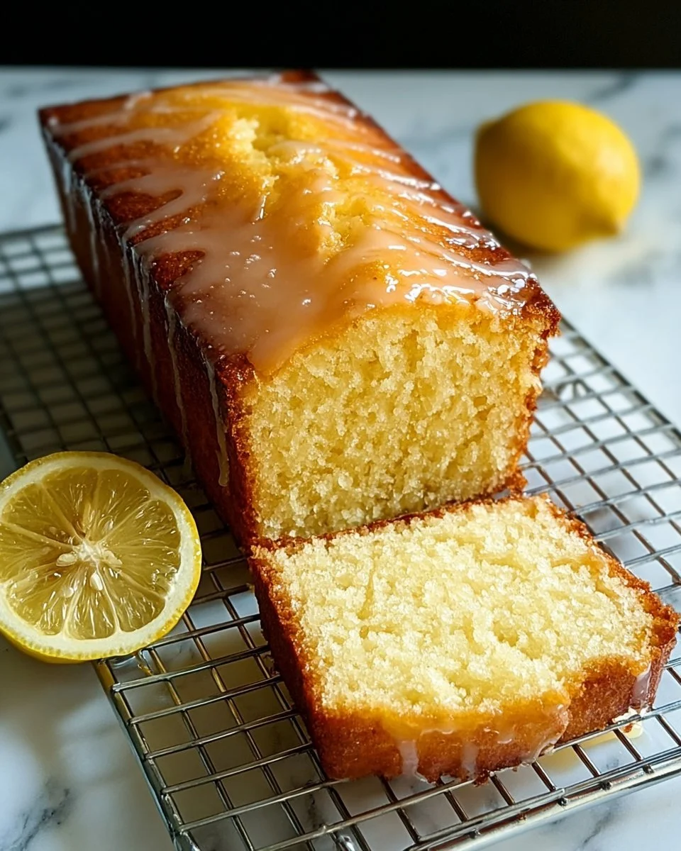 Slice of healthy Greek yogurt lemon loaf cake on a plate