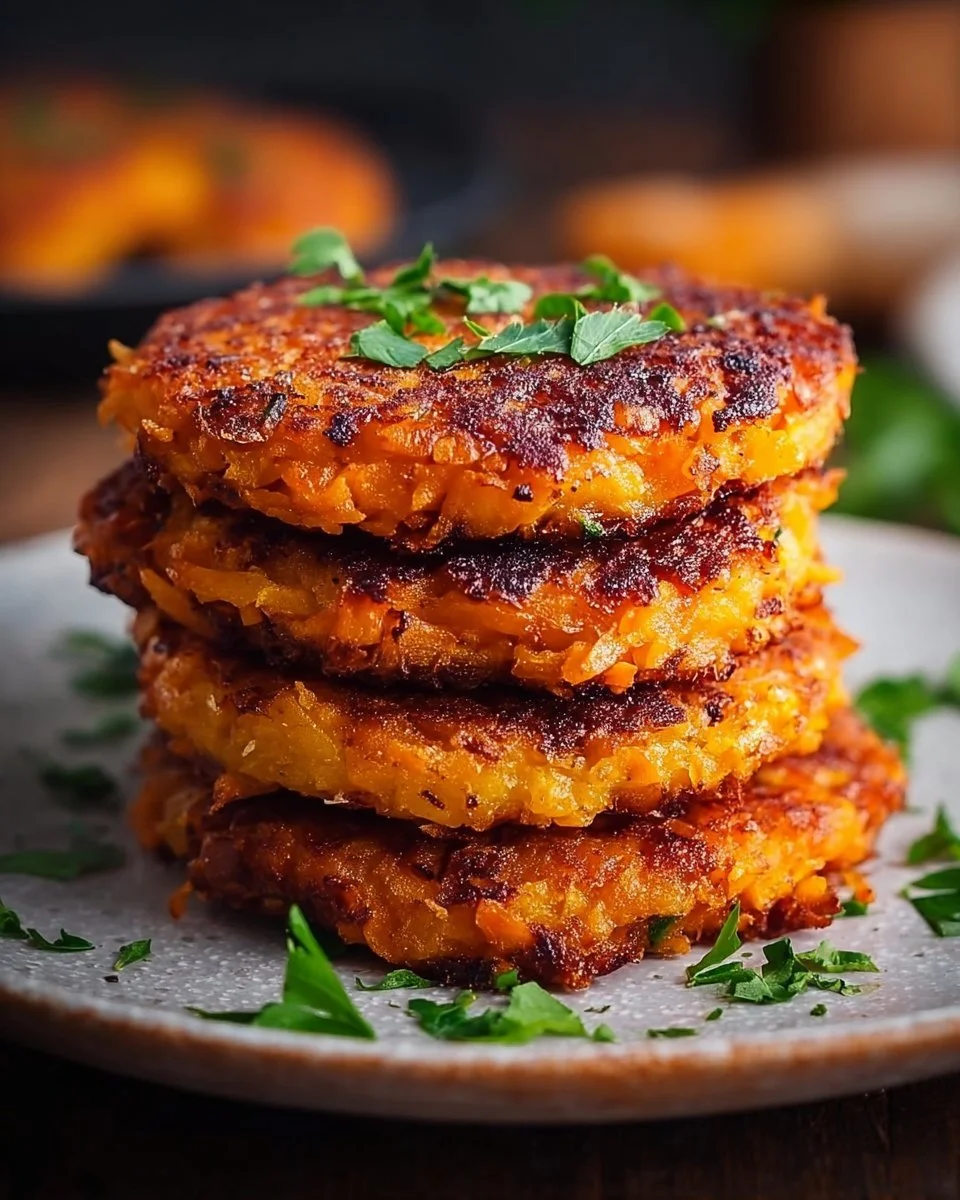 Healthy sweet potato hash browns served on a plate with herbs.