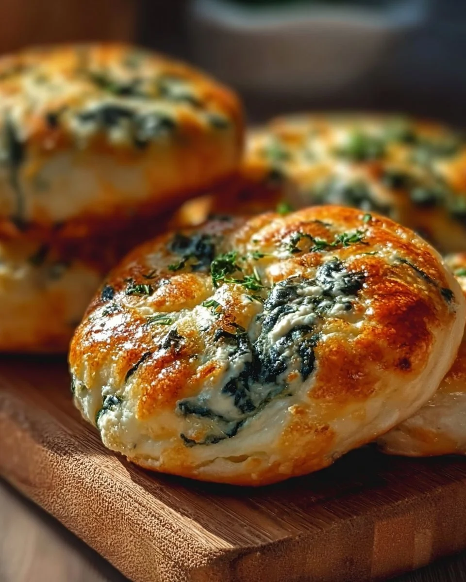 Freshly baked spinach cottage cheese bagels ready to serve