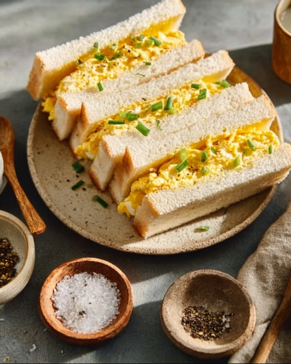 Delicious Japanese Tamago Sando egg sandwich with creamy egg filling