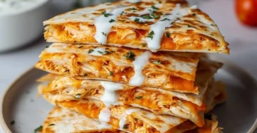 Delicious Keto Chicken Quesadilla served on a plate with melted cheese and toppings