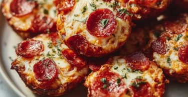 Delicious Keto Pepperoni Pizza Bites on a plate, perfect low-carb snack.
