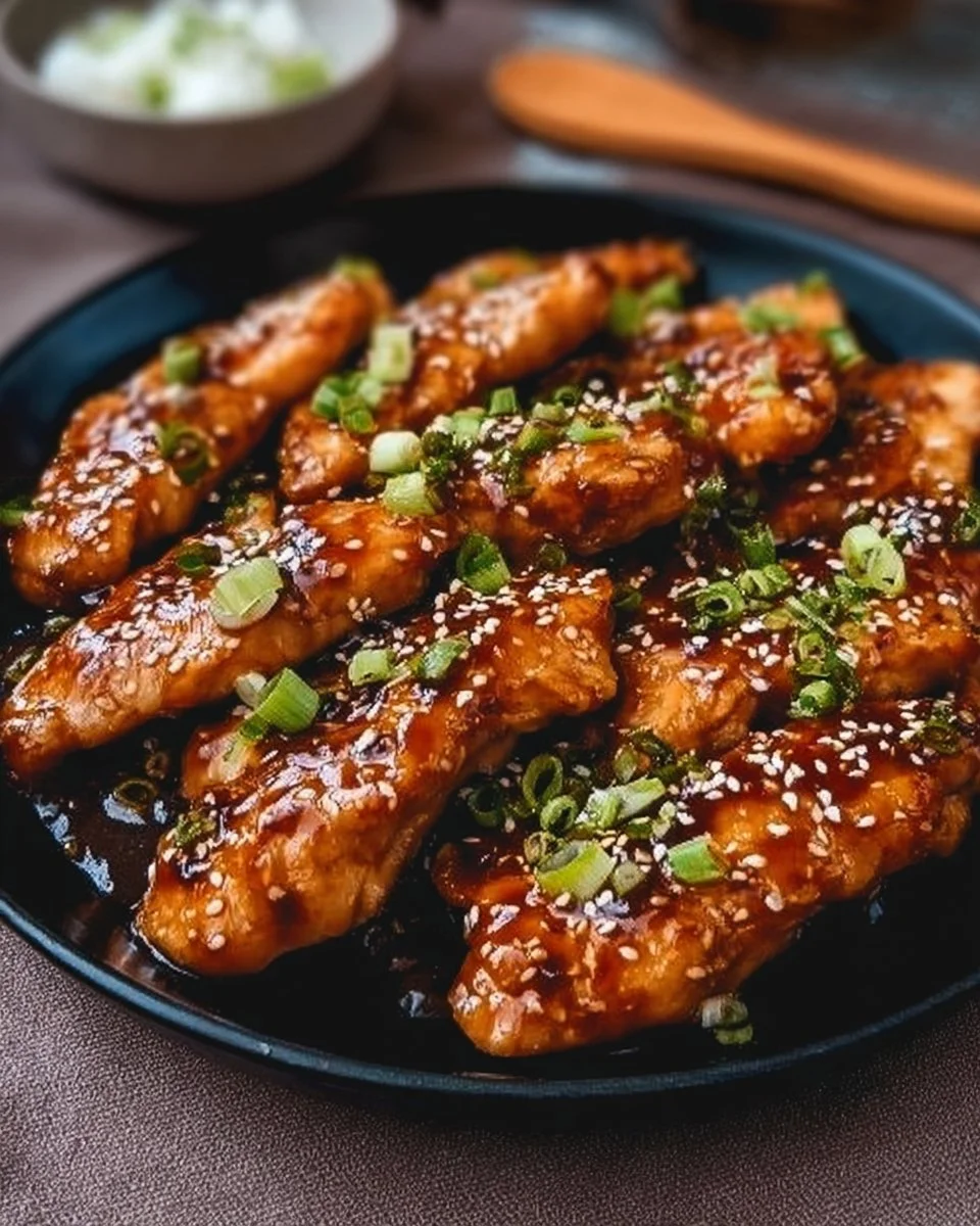 Juicy Korean Chicken Breasts marinated with traditional spices and served.