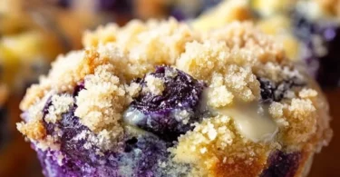 Fresh lemon blueberry muffins on a cooling rack, golden brown and fluffy.