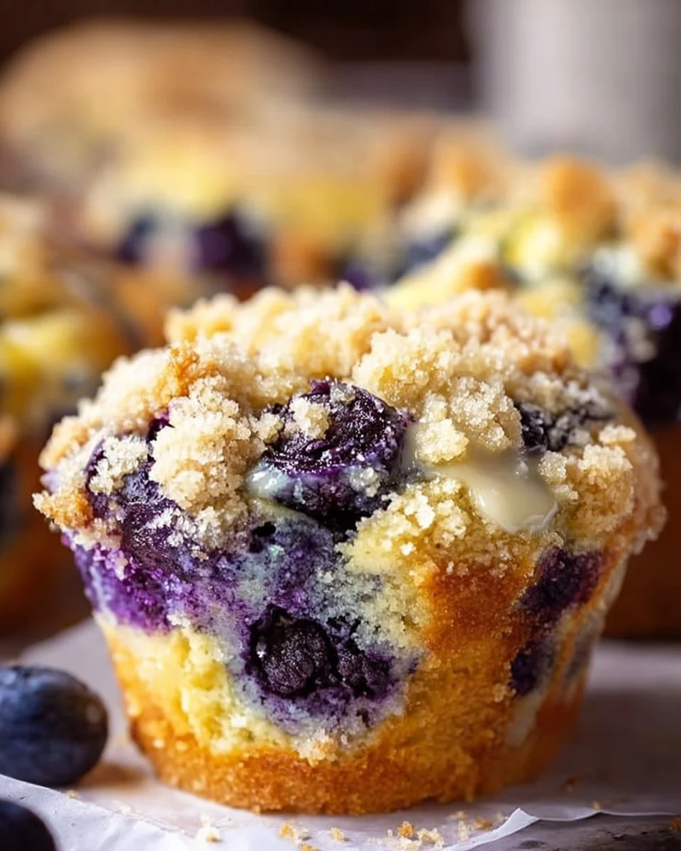 Fresh lemon blueberry muffins on a cooling rack, golden brown and fluffy.
