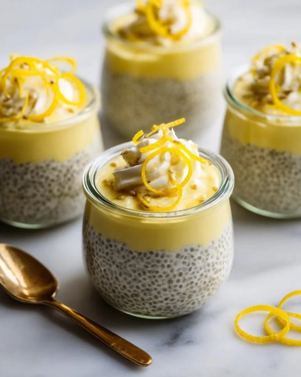 Delicious Lemon Chia Pudding served in a glass with fresh lemon slices