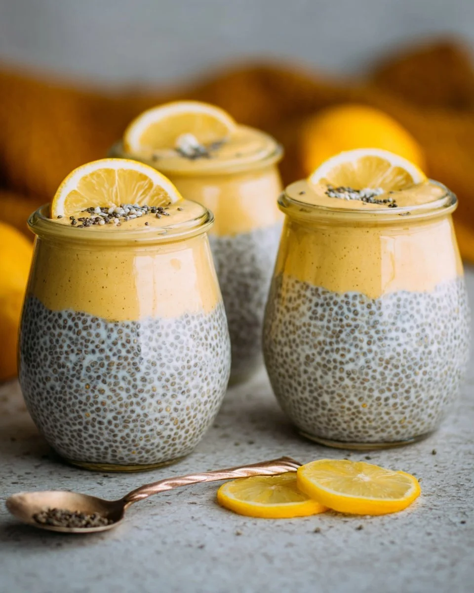 Lemon Cream Chia Pudding made with Oat Milk and topped with fresh ingredients.