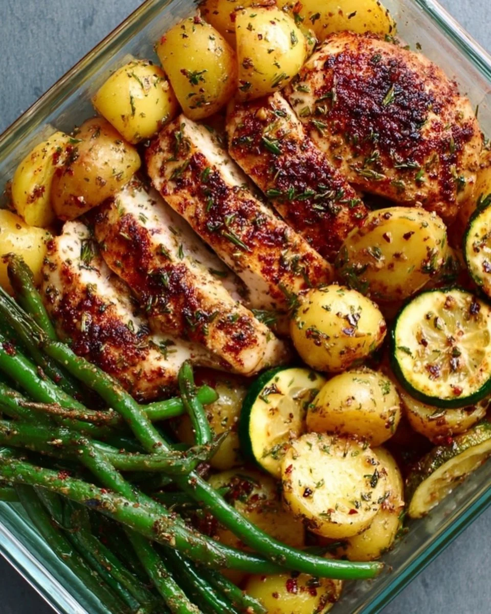 Lemon garlic chicken dish, perfect for meal prep with vibrant flavors.