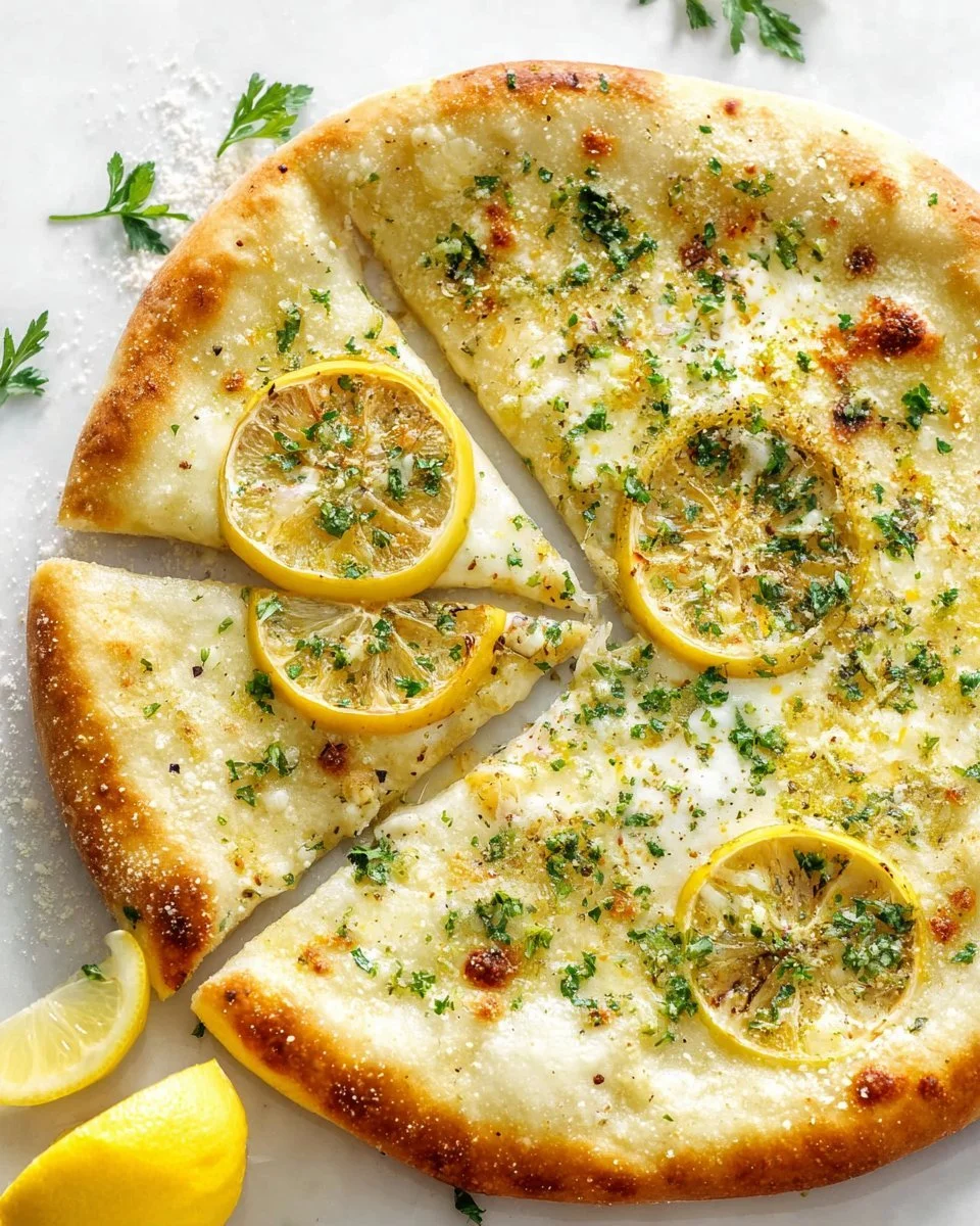 Delicious Lemon Pizza topped with fresh ingredients and a zesty citrus flavor