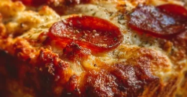 Delicious Pizza Cottage Cheese Bake topped with fresh ingredients and herbs