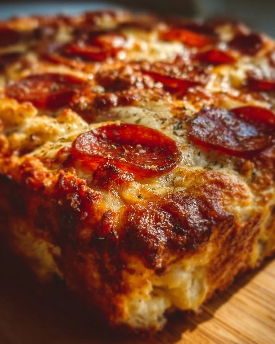 Delicious Pizza Cottage Cheese Bake topped with fresh ingredients and herbs