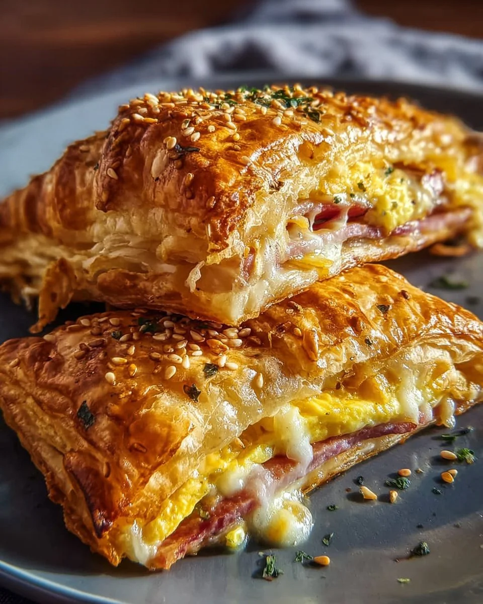 Savory breakfast pop-tarts filled with cheese and herbs on a plate.