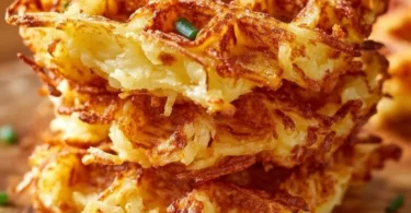 Savory hashbrown chaffles served on a plate with toppings