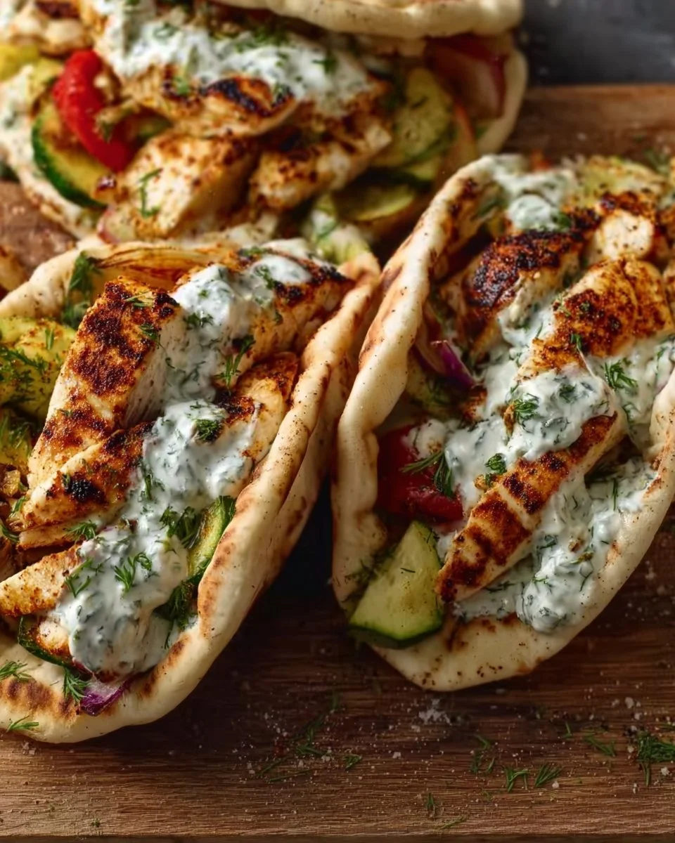 Sheet pan chicken pitas with herby ranch served on a plate