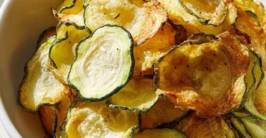 Homemade salt and vinegar zucchini chips on a plate