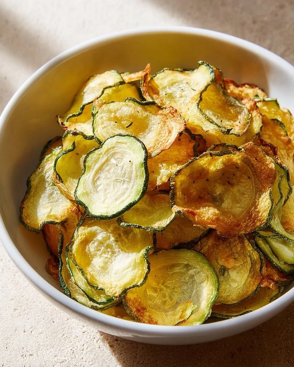 Homemade salt and vinegar zucchini chips on a plate