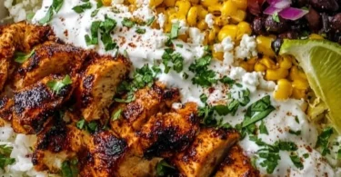 Street Corn Chicken Rice Bowl with fresh ingredients and vibrant flavors