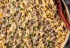 Delicious 30-minute ground beef stroganoff served with noodles