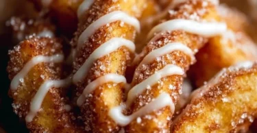 Crispy air fryer apple fries served with a caramel dipping sauce