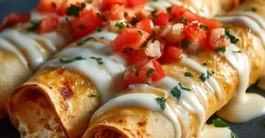 Baked cream cheese chicken taquitos served on a plate with dipping sauce